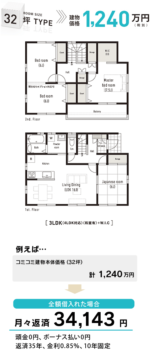 32坪タイプ支払い例：月々返済34143円